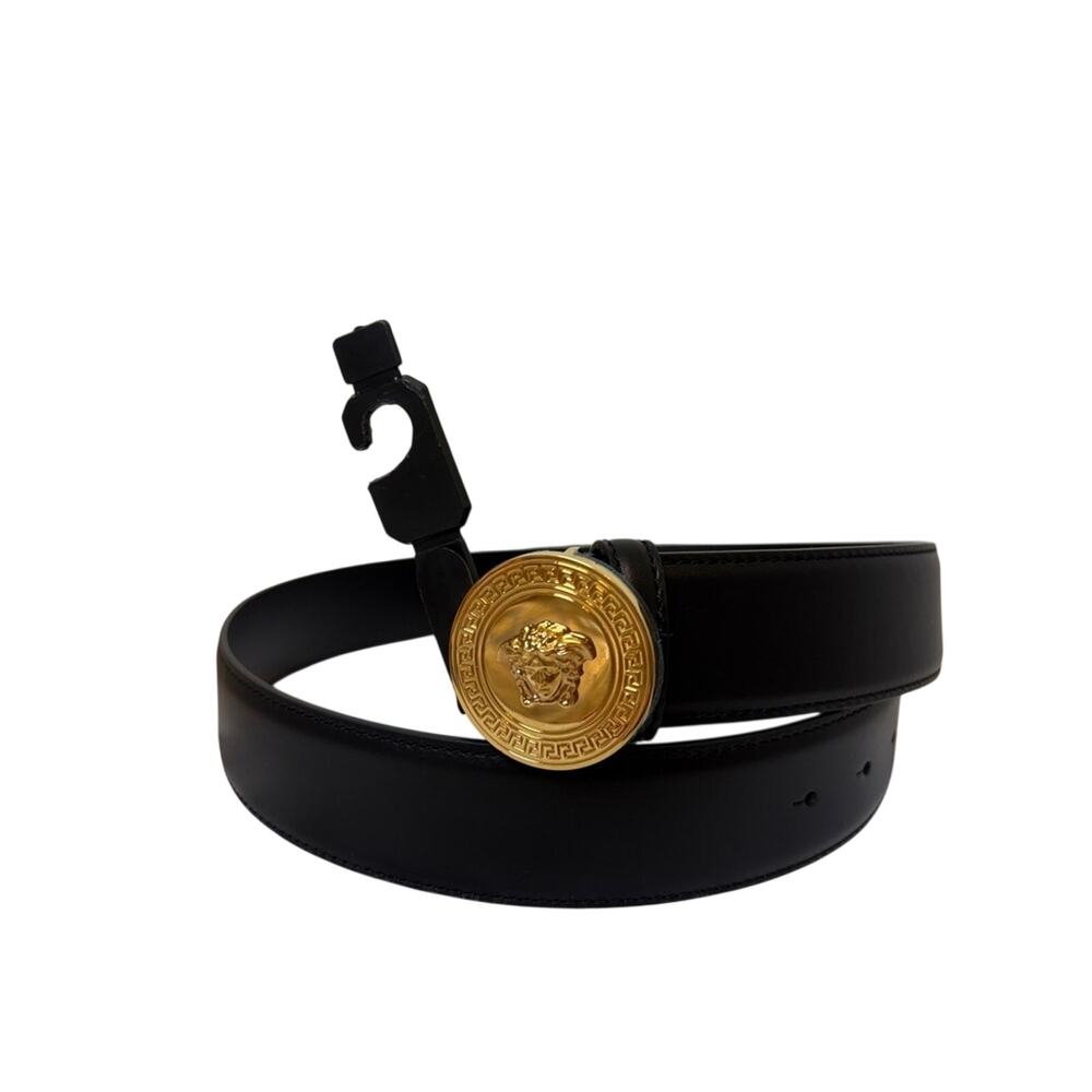 Versace Black Leather Medusa Belt 85 cm